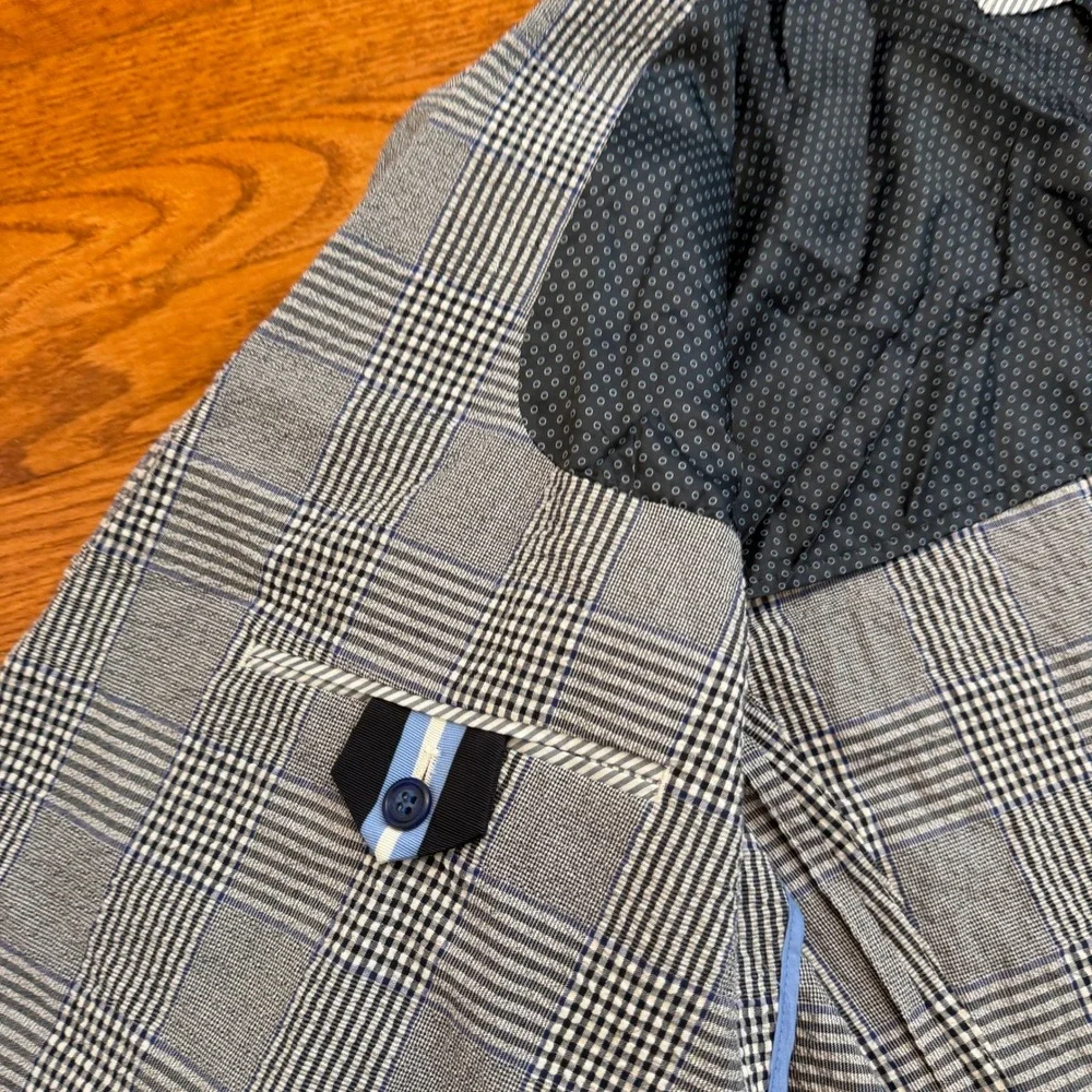Tailorbyrd Blazer Mens 46R Gray Blue Glen Plaid Stretch Unstructured Textured